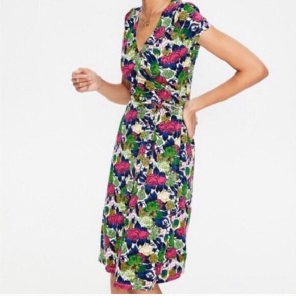 Boden Floral Print Stretch Jersey Wrap Midi Dress Size 4L - Picture 6 of 14
